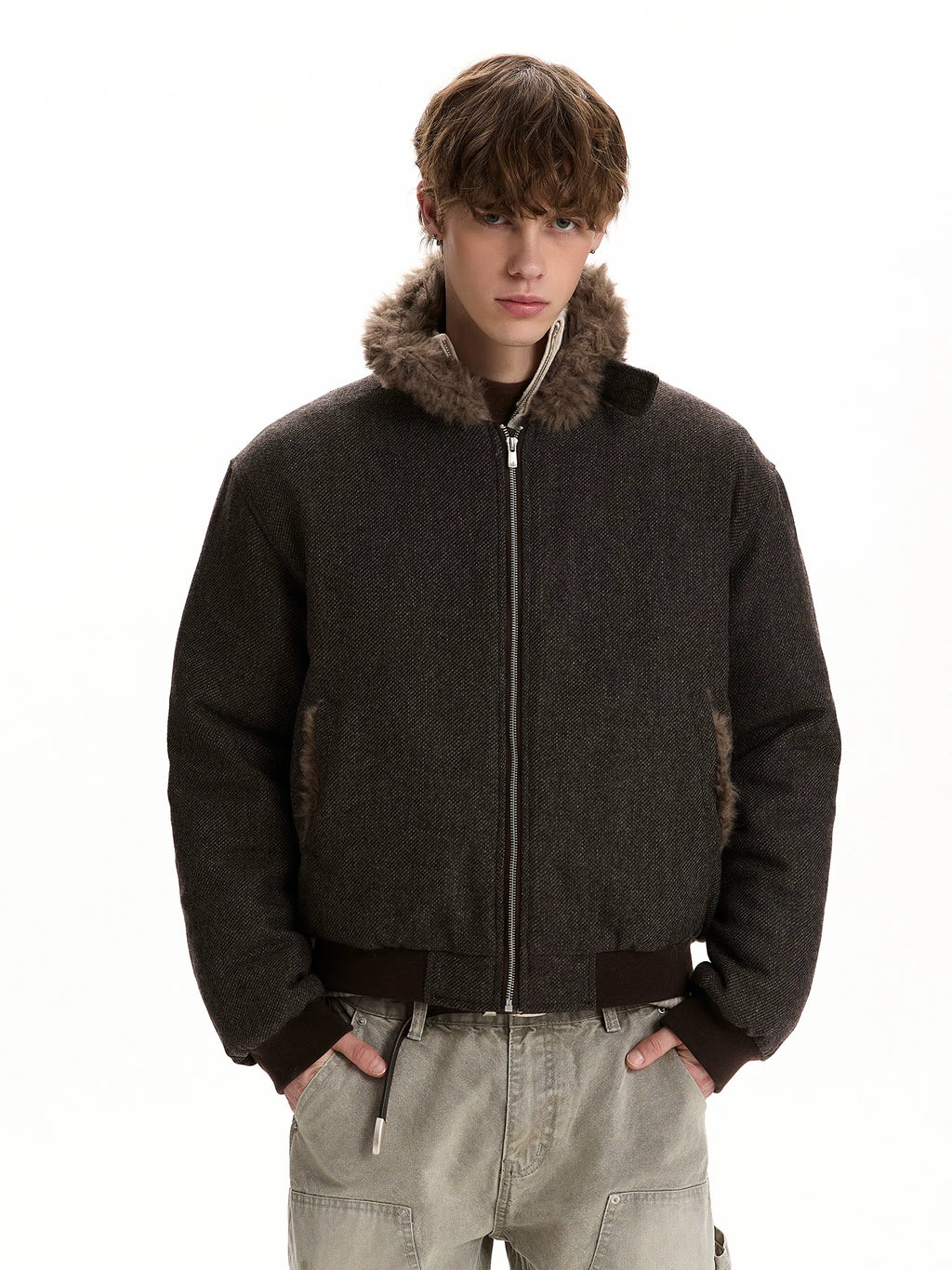 A PUEE Retro Fur Collar Thickened Thermal Tooling Jacket