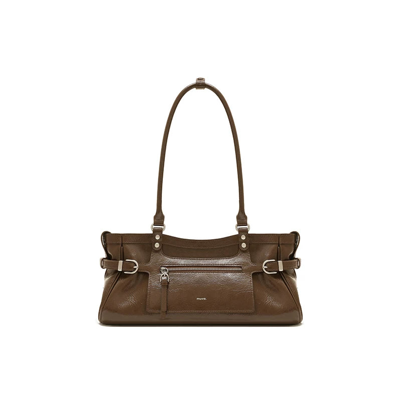 muva. Waxed Leather Zip-Top Underarm Bag