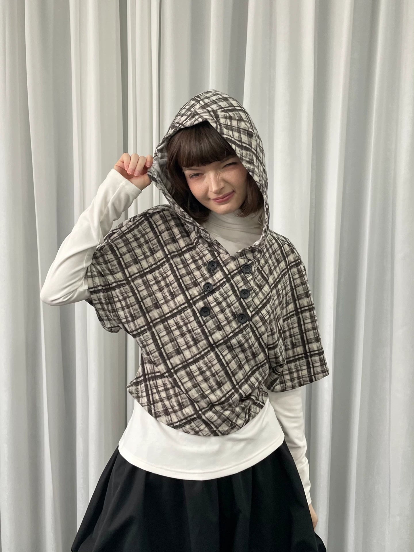 Loosesmell Striped Stacked Hooded Short-sleeved Sweater Jacket