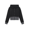 COSTUSTOOT Striped Zip-Up Slim Cropped Hoodie