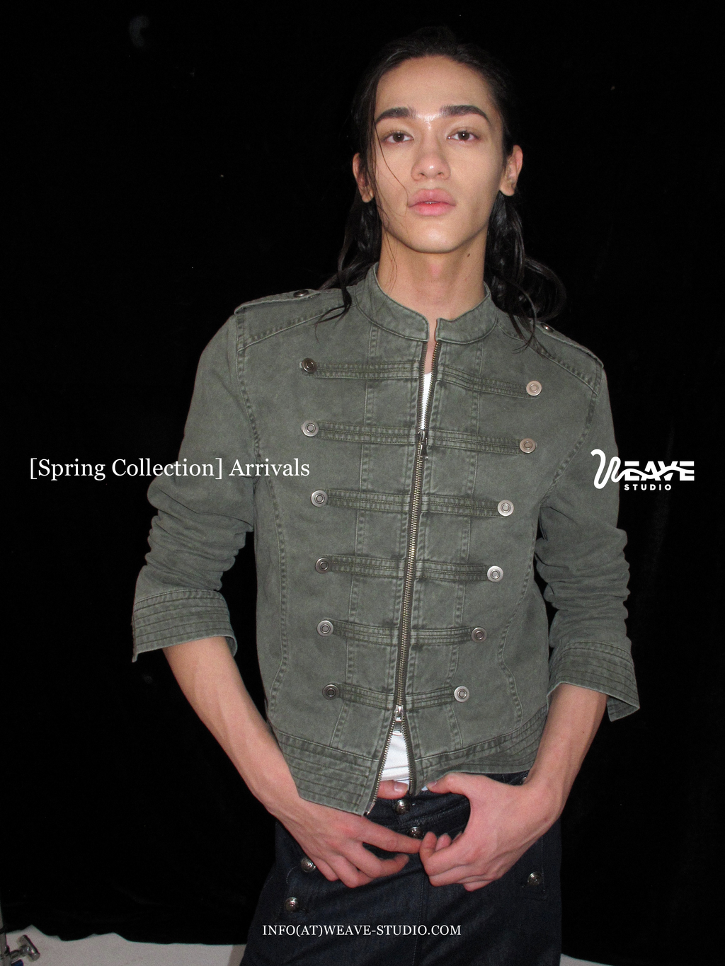WEAVE Military Green Padded Shoulder Slim Fit Jacket