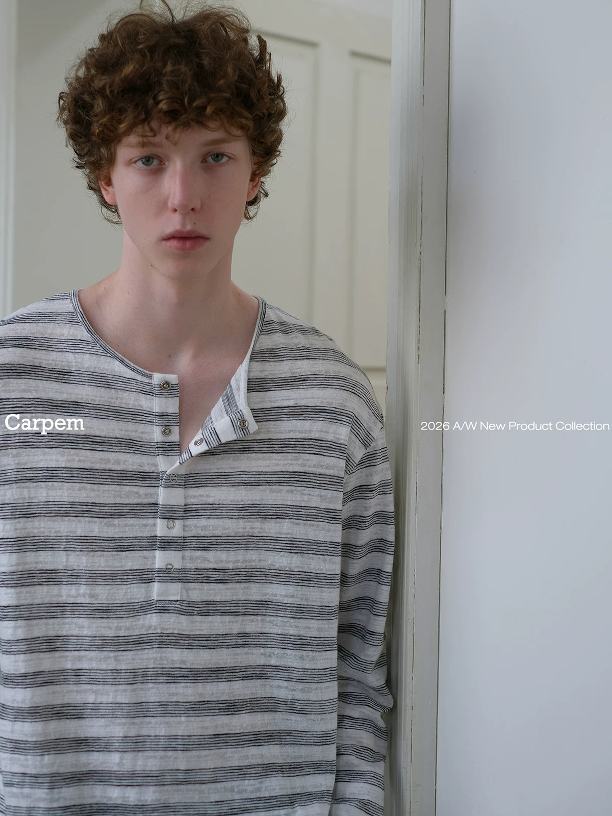 CARPEM Striped Relaxed Henley Long-Sleeve Tee