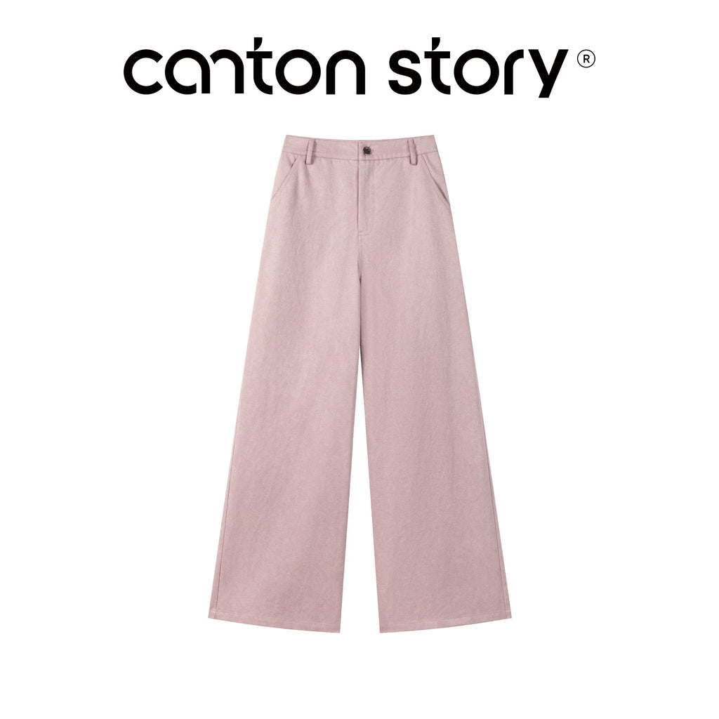 Cantonstory Black High-Waist Wide-Leg Casual Trousers