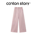 Cantonstory Black High-Waist Wide-Leg Casual Trousers