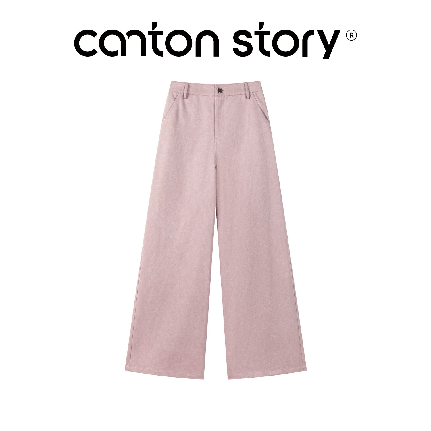 Cantonstory Black High-Waist Wide-Leg Casual Trousers
