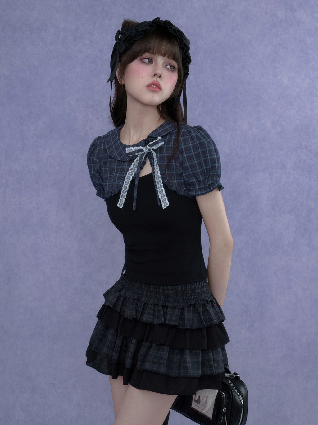 SagiDolls Blue Plaid UPF + Bubble Sleeve Blouse