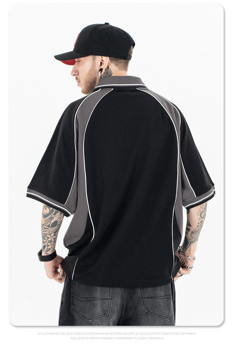FORGIVNESS Lapel Contrasting Color Splicing Polo Shirt