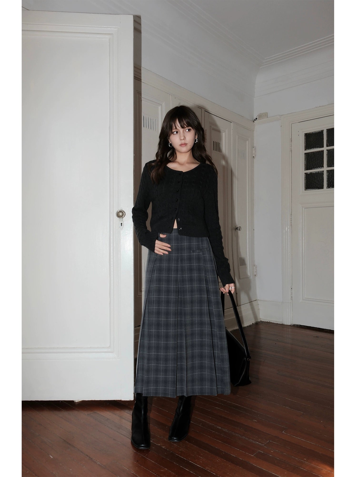 NEVA HU High Waist A Word Plaid Skirt
