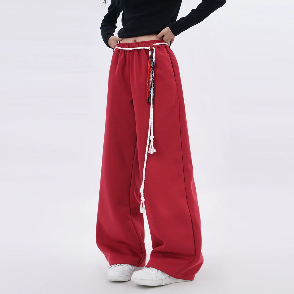 SAMUSAN High Waist Loose Strap Sweatpants