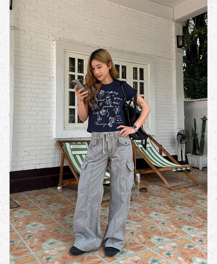 CCYE Multi-pocket Straight-leg Low-rise Overalls