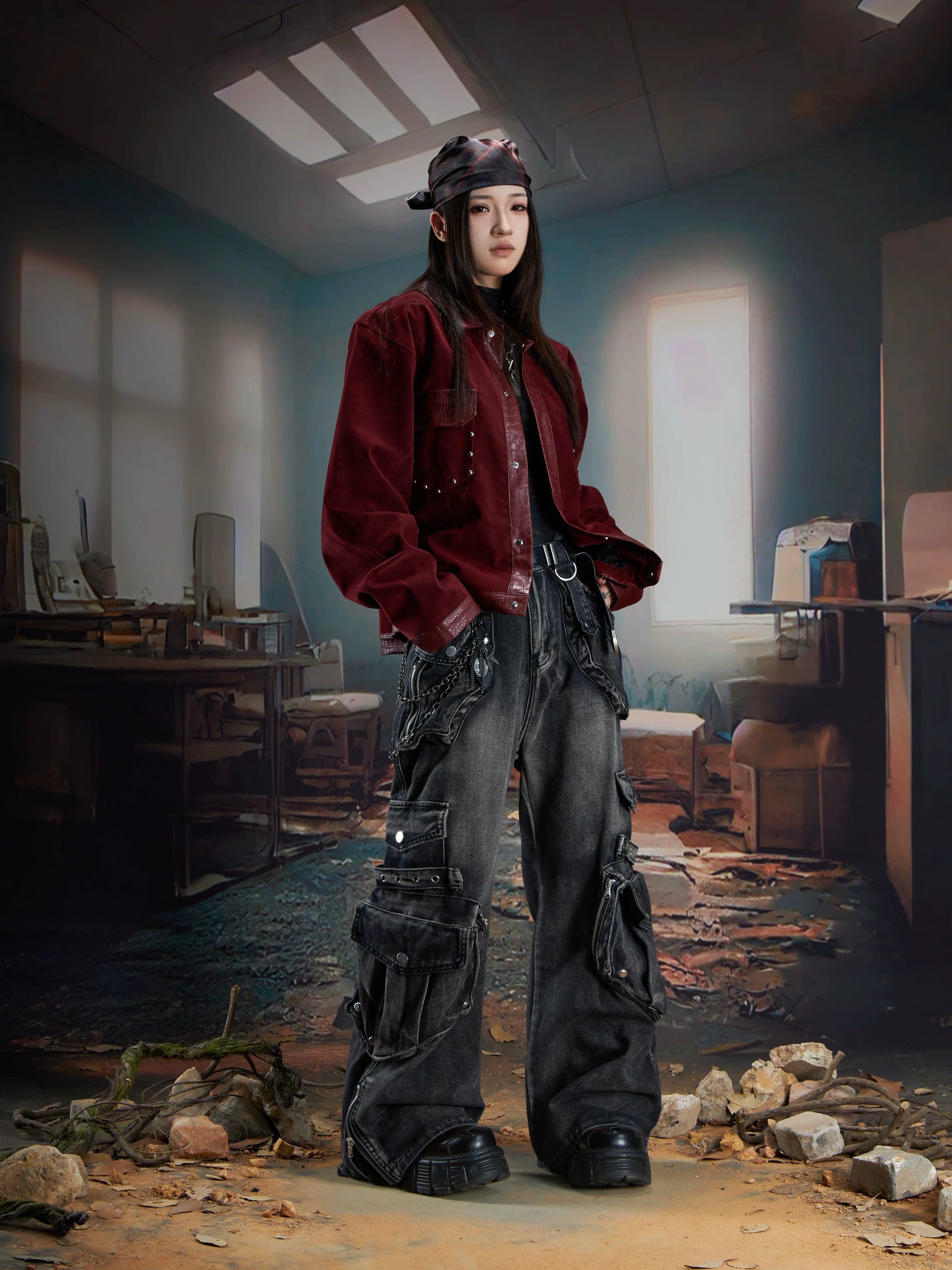 NOMANIAI Heavy Industry Three-dimensional Multi-pocket Deconstruction Splicing Jeans