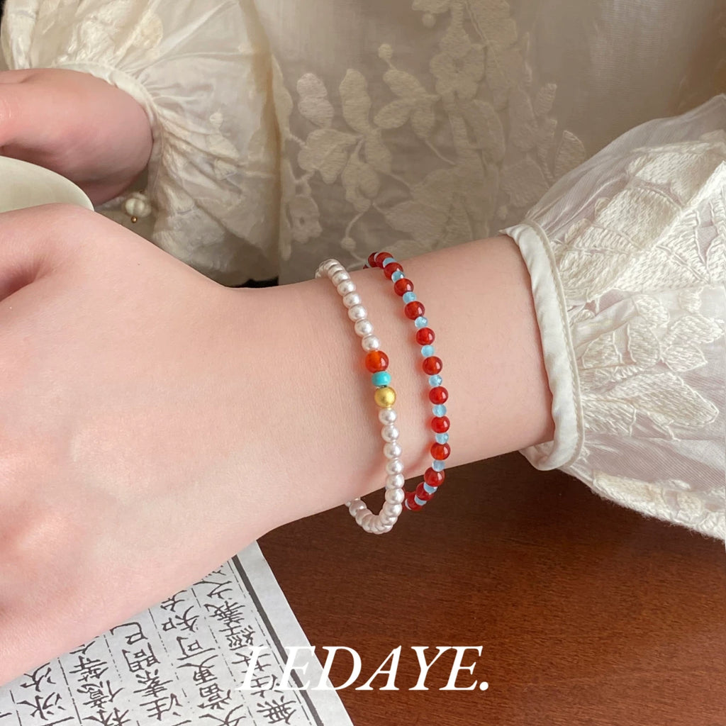 LIDAYE Red Agate Pearl Layered Bracelet