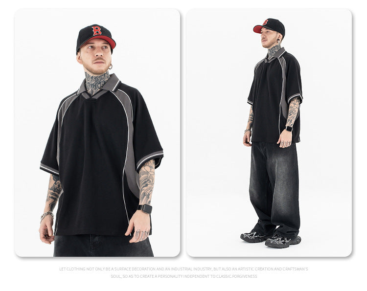 FORGIVNESS Lapel Contrasting Color Splicing Polo Shirt