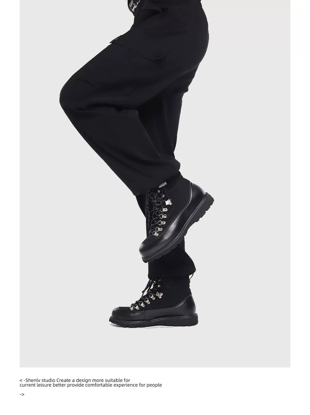 SHENLV STUDIO Leather Canvas Lace-Up Hiking Boot