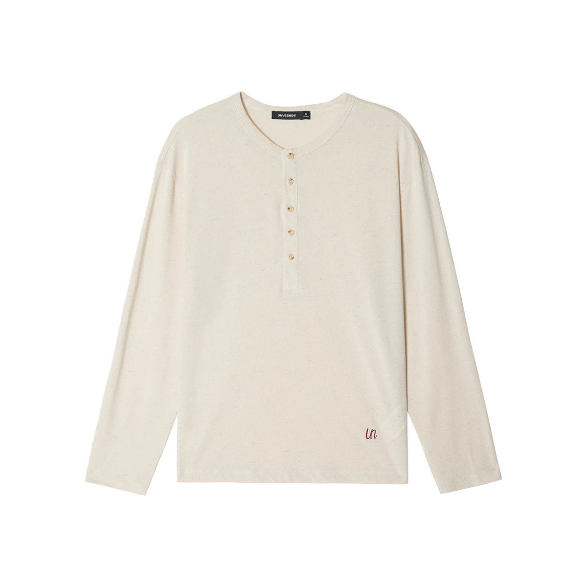 Unvesno Linen Texture Relaxed Long-Sleeve Henley Tee