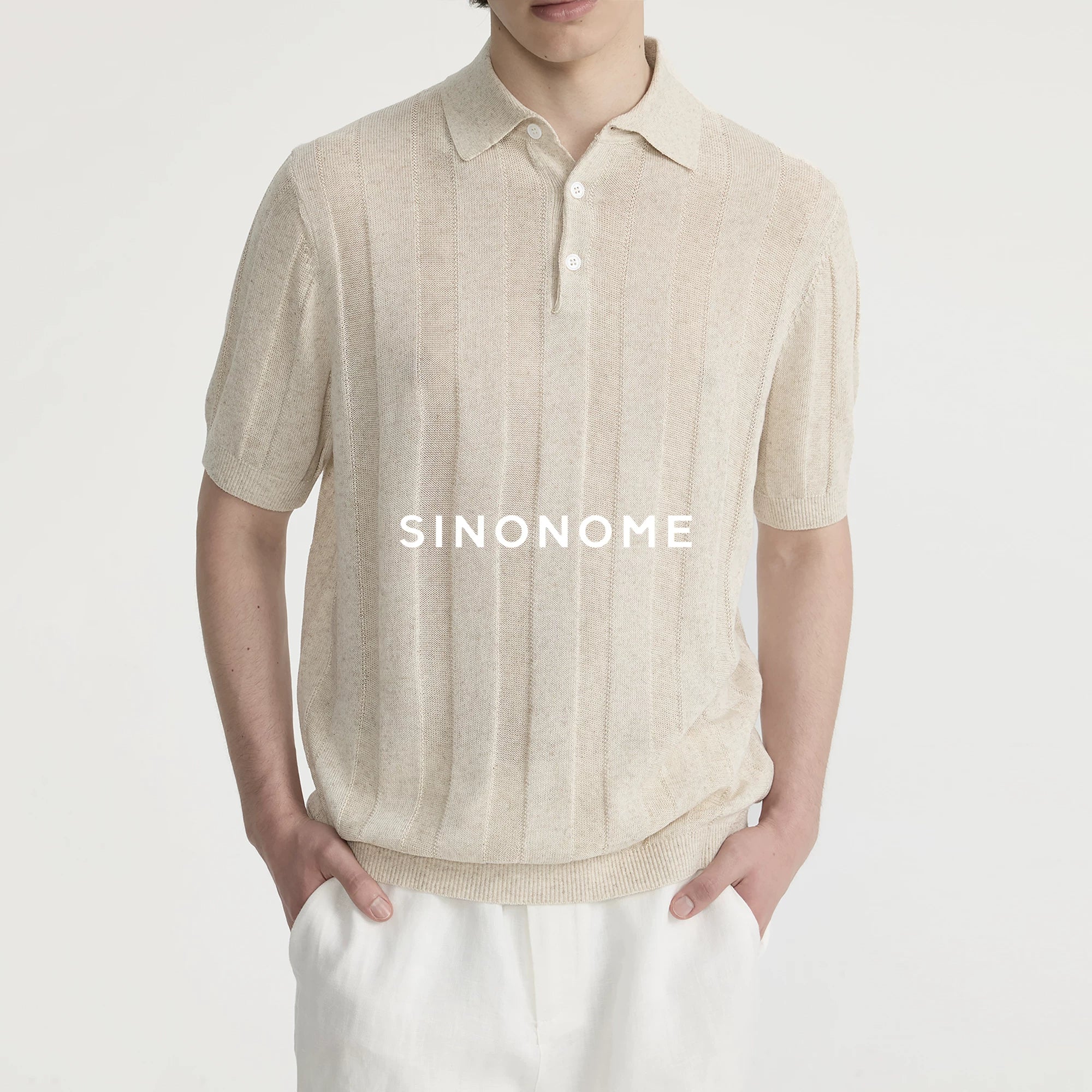 SINONOME Striped Cool-Touch Cropped Knit Polo