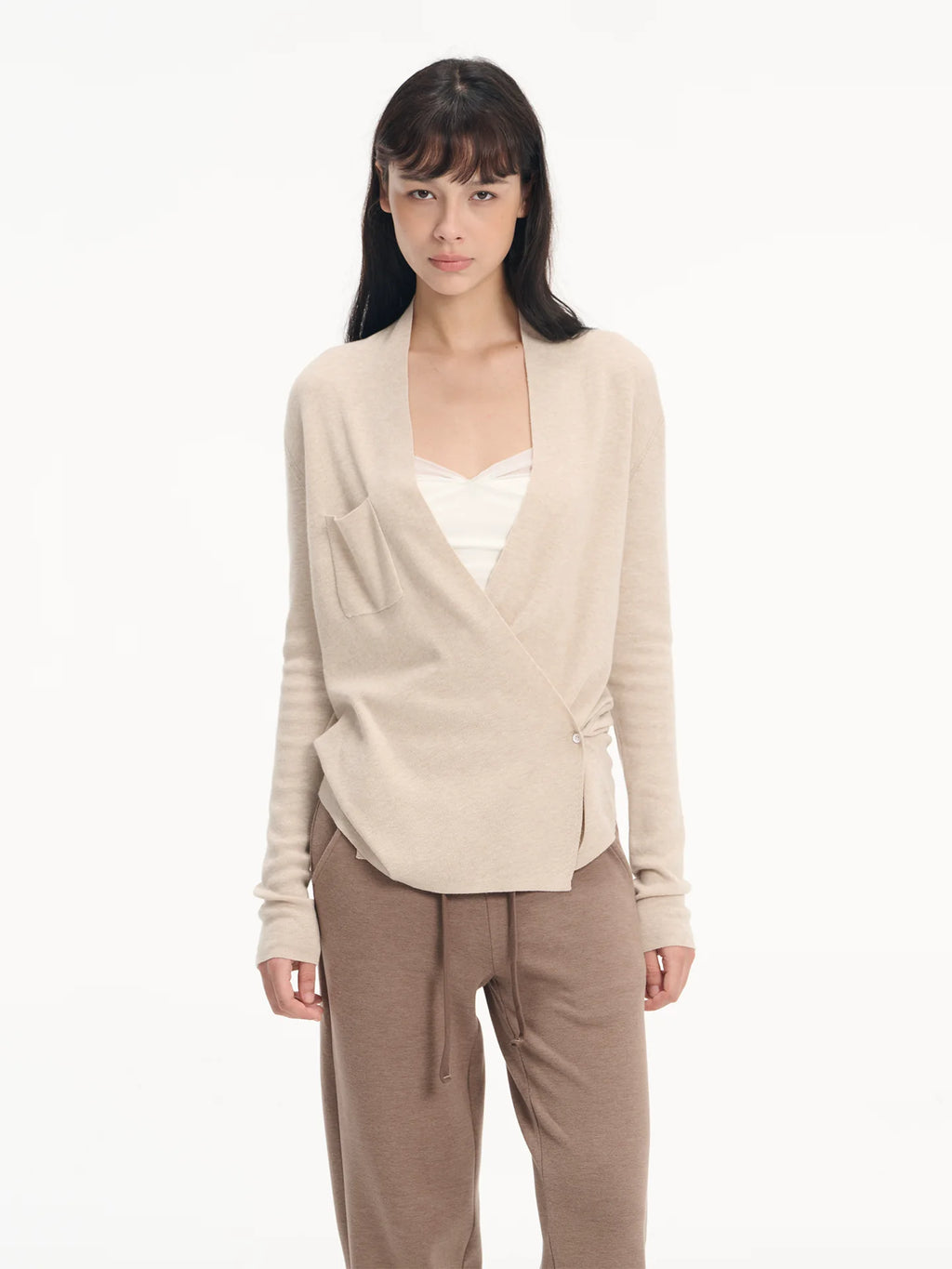 LINY LIBERTY Wool Blend Cross V-Neck Loose Knit Cardigan