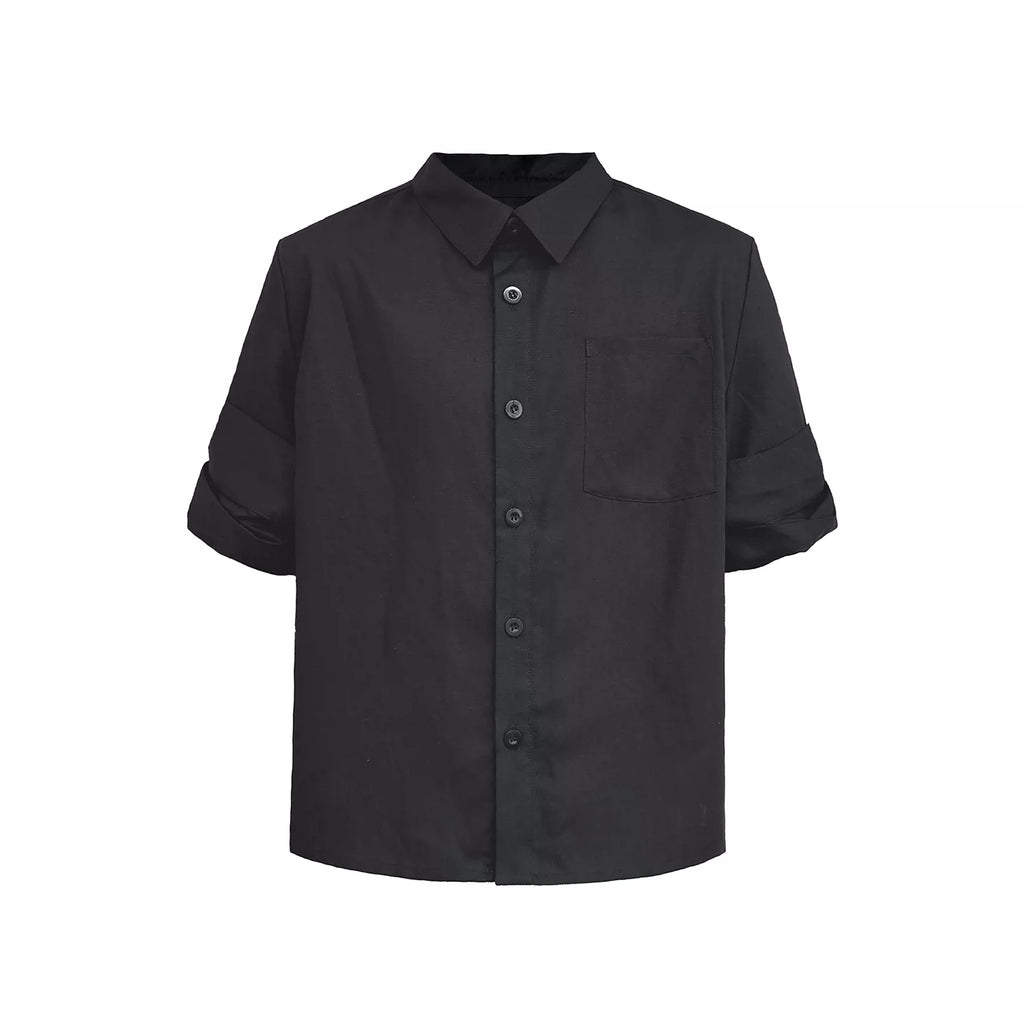 JCAESAR Vein Tencel Linen Rolled Hem Shirt