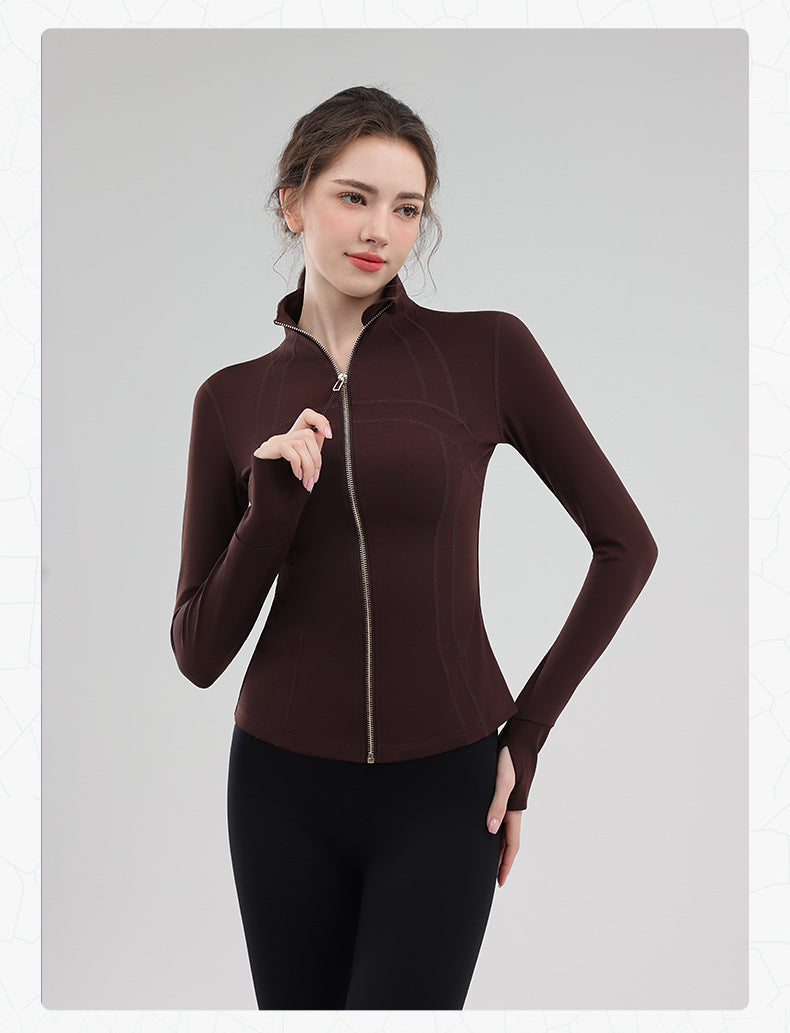 TIANQINGSE Splicing Turtleneck Slim Strap Finger Cover Long-sleeved Gym Clothes