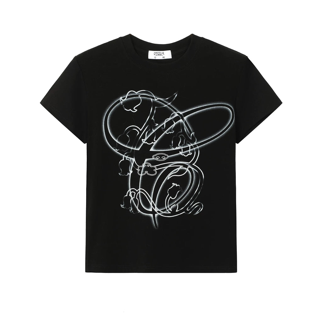 CIRCLECAGE Retro Graphic Print Fitted Short-Sleeve Tee
