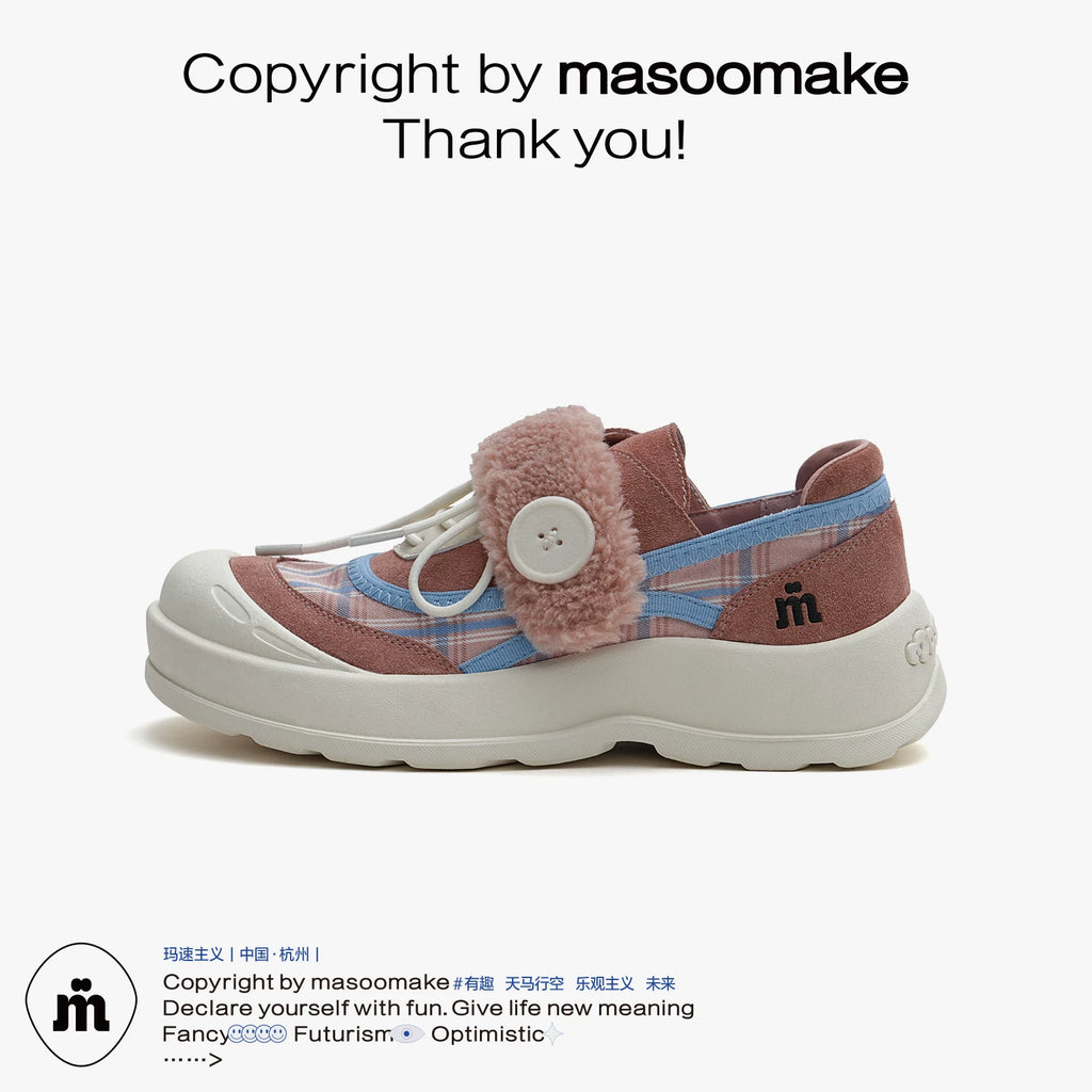 MASOOMAKE Suede Velcro Platform Wide-Toe Sneaker