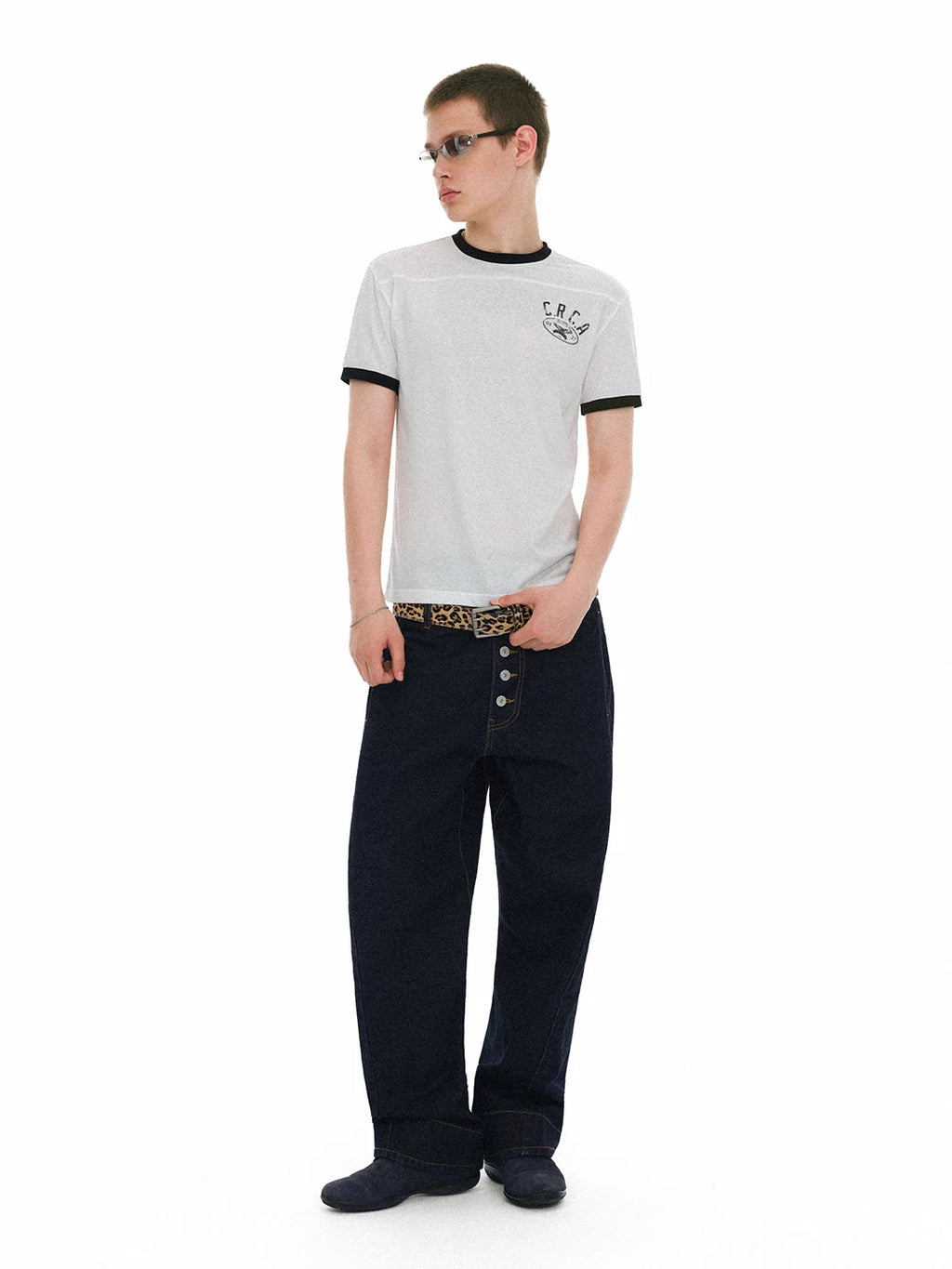CIRCLECAGE Linen Color-Block Retro Short-Sleeve Tee