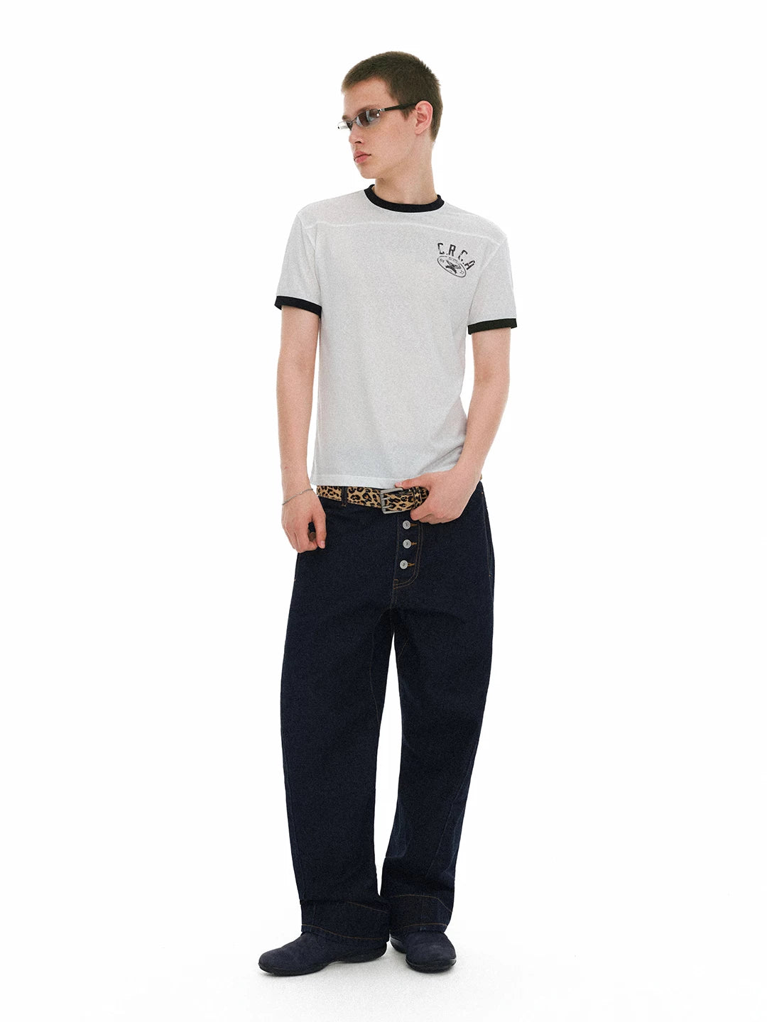 CIRCLECAGE Linen Color-Block Retro Short-Sleeve Tee