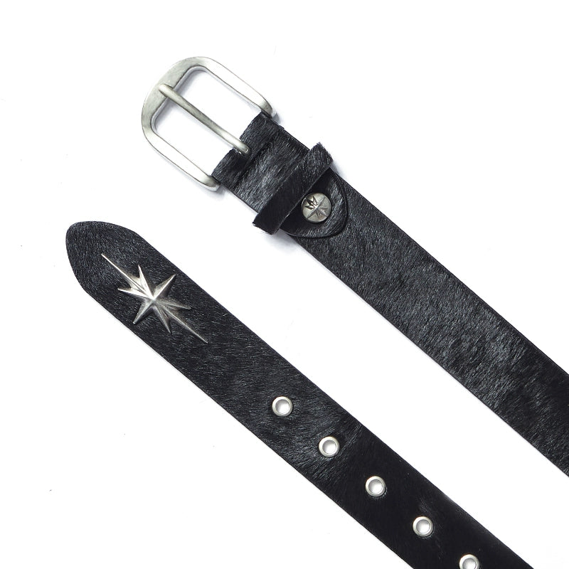 Remedy metal octagram zebra print real horse fur belt