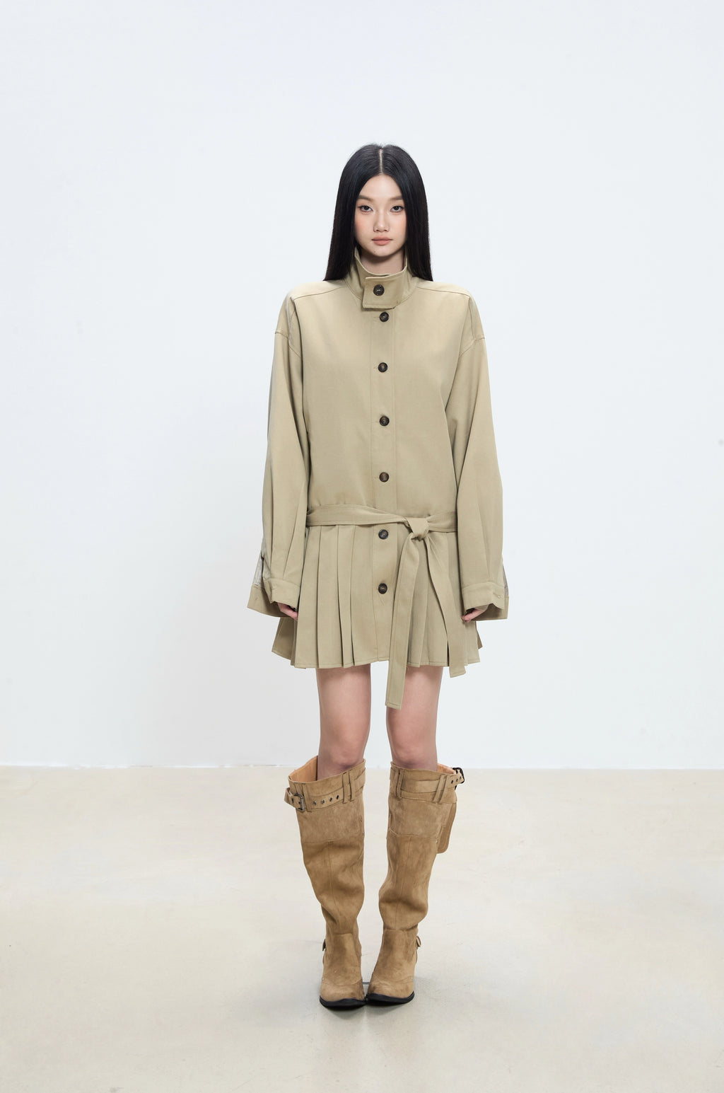 WITHMIN Loose Slimming Casual and Versatile Mid-length Trench Coat