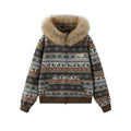 DONSMOKE Fair Isle Faux Fur Collar Zip-Up Hoodie