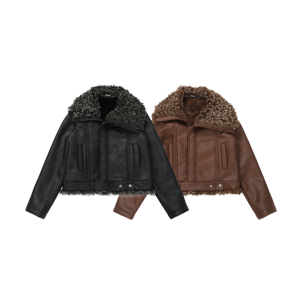 CHANYOOU Retro Asymmetrical Plush Lapel Jacket