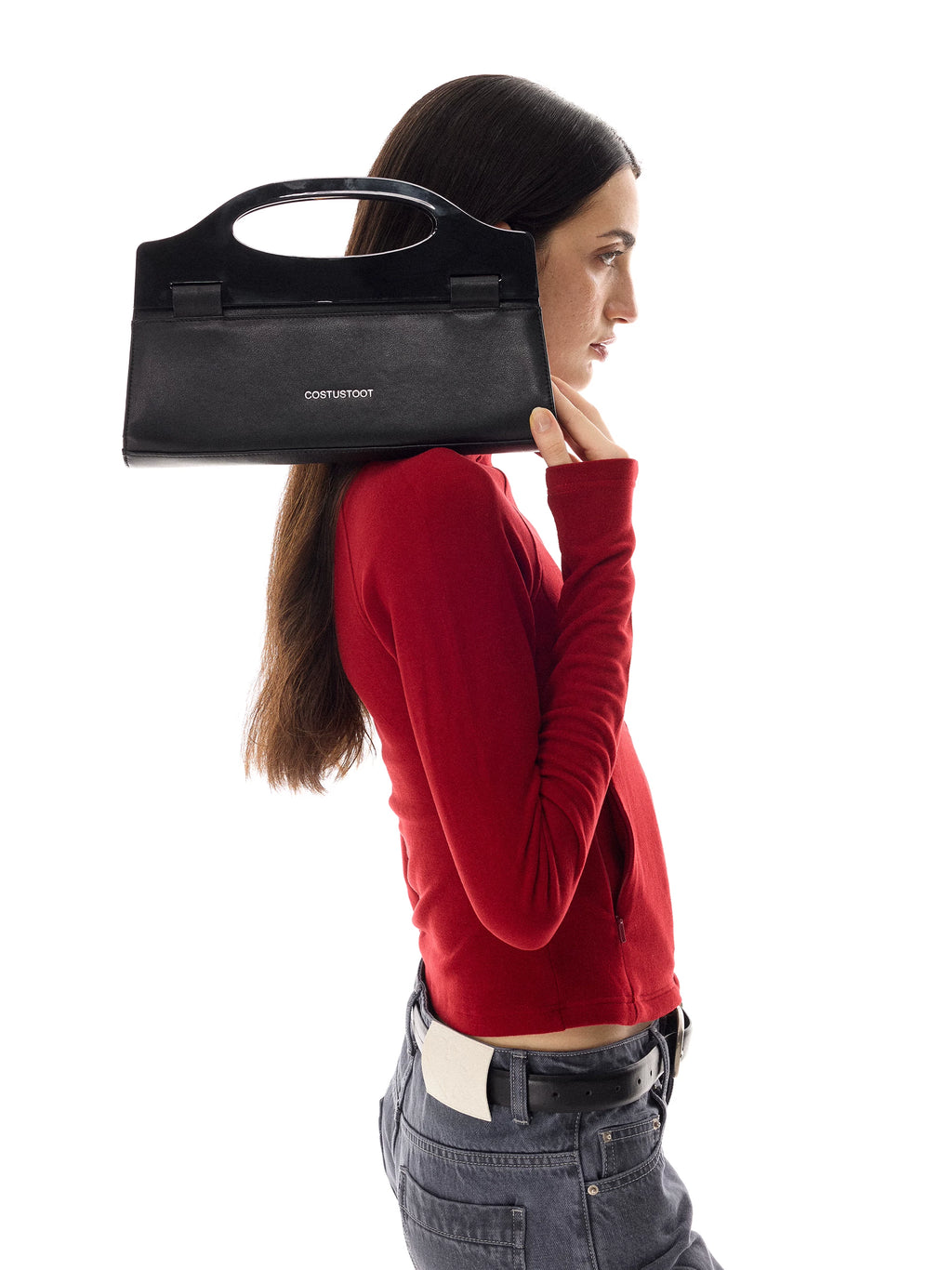 COSTUSTOOT Black Faux Leather Magnetic Snap Shoulder Bag