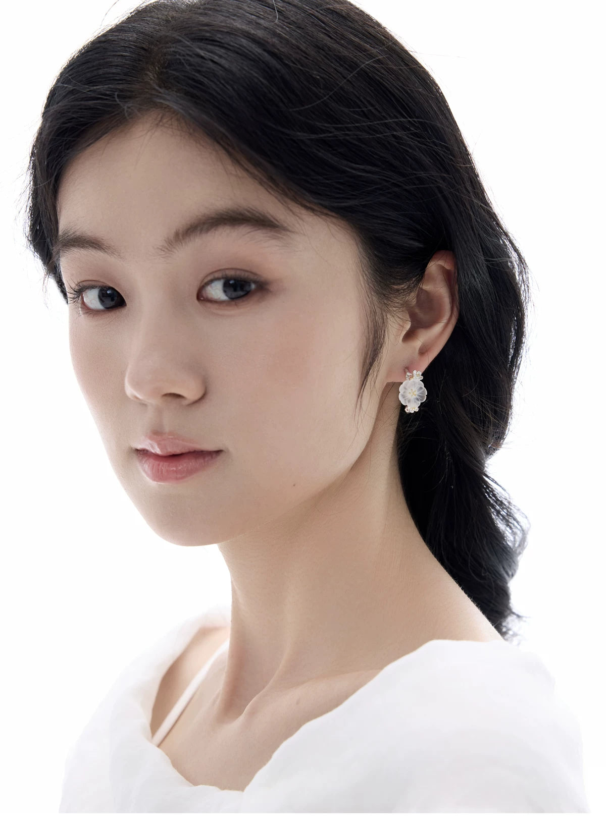 NO SOLUTION Silver Plum Flower Premium Earrings