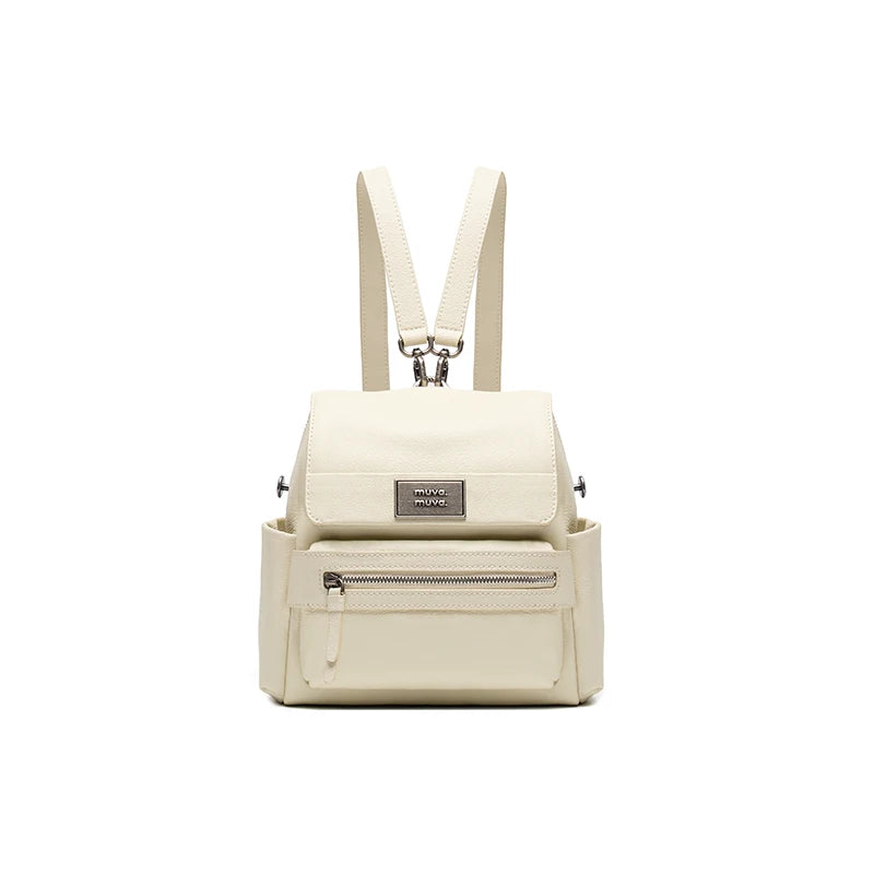 muva. Leather Zip-Top Backpack - Solid Square Design