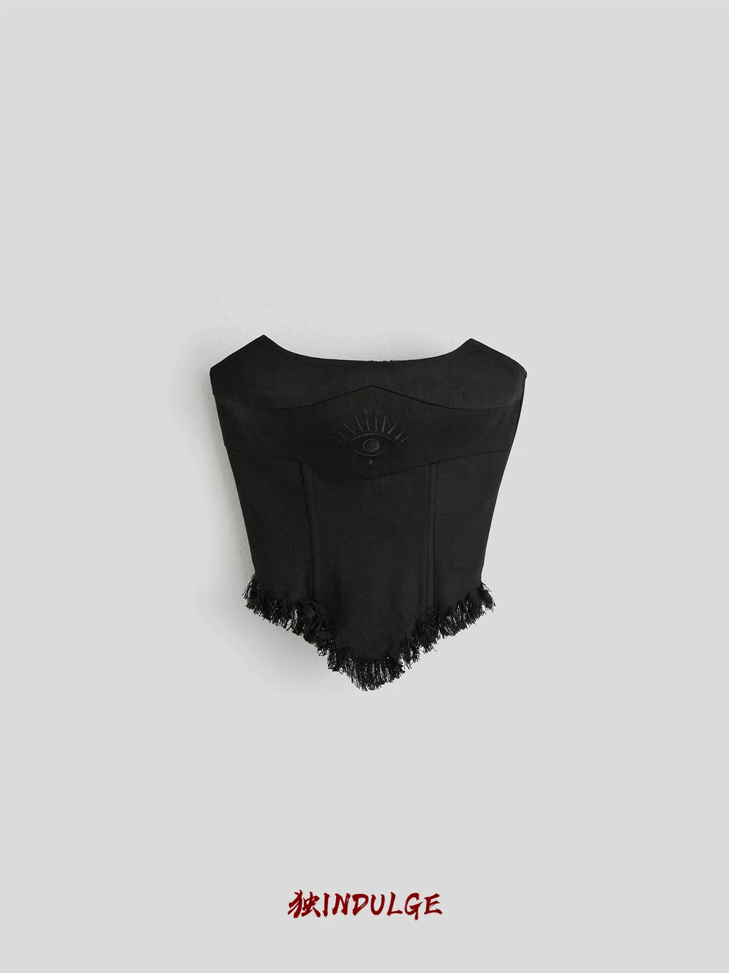 INDULGE Eyelash Embroidery Fishbone Slim Fit Cropped Top