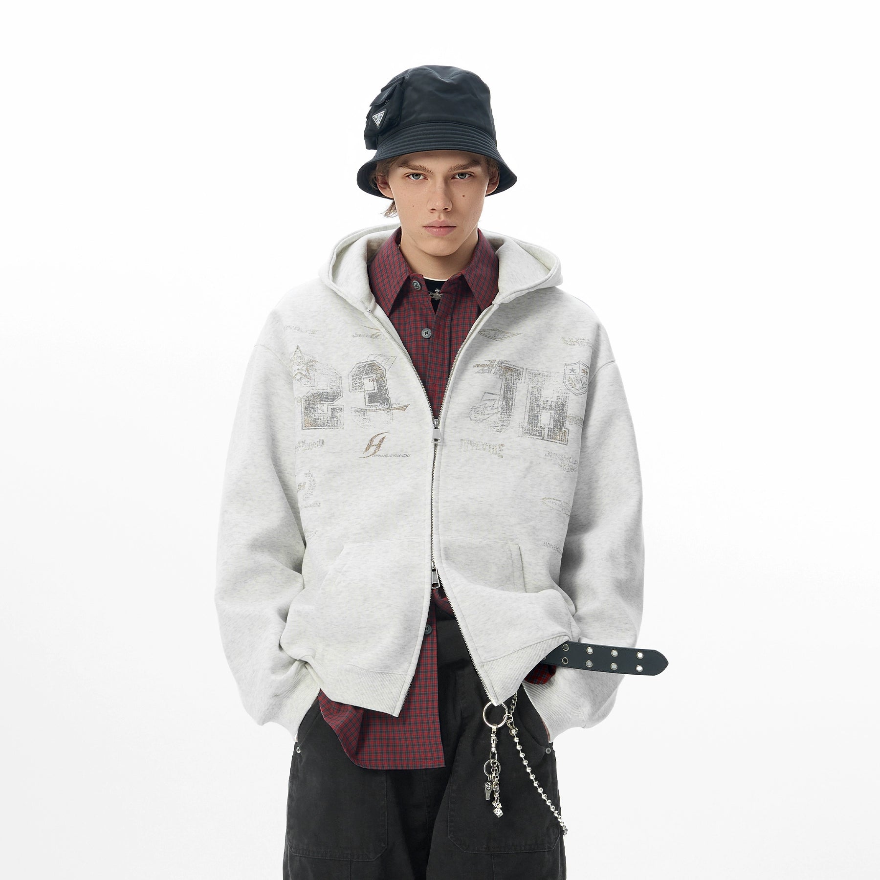 JHYQ Retro Letter Print Hooded Cardigan