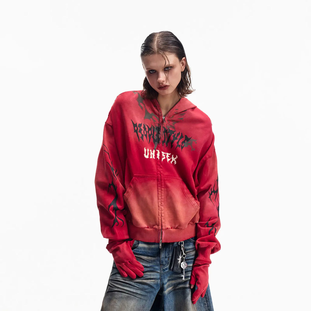 PEOPLESENSE Distressed Tie-Dye Hooded Sweatshirt