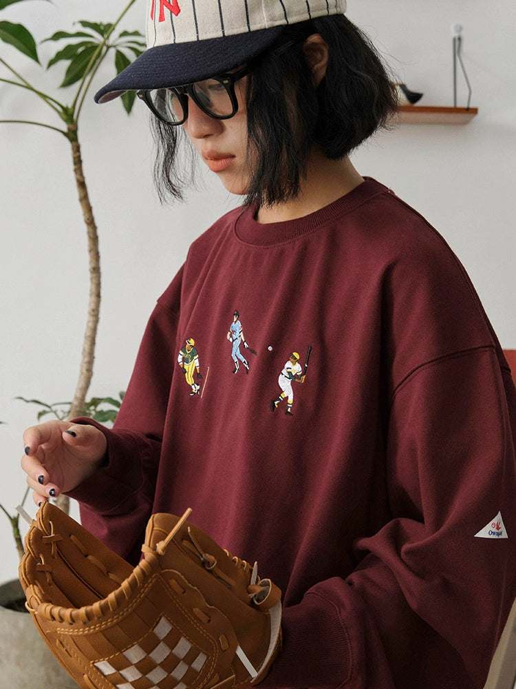 Battles Baseball Embroidered Crew Neck Sweater