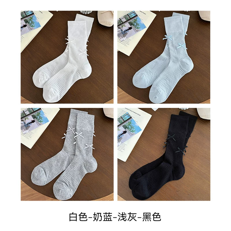 Halo Honey Combed Cotton Bow Slouchy Mid-Calf Sock