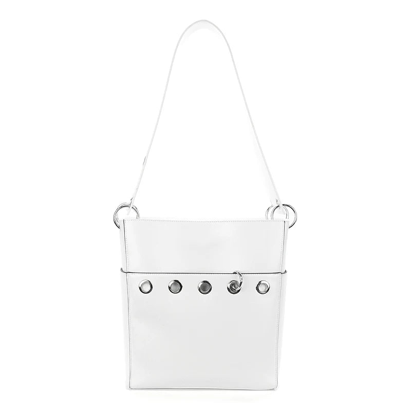 JANDRESS White PU Leather Zip-Top Bucket Bag - Crossbody Shoulder