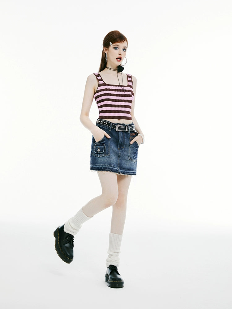 IMONE Striped Knitted Vest