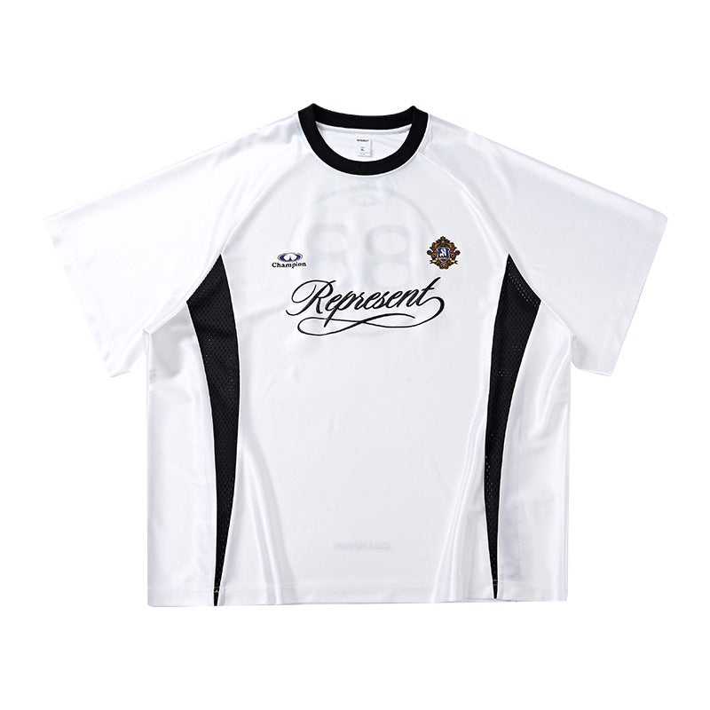 Inflation Contrast Splicing Shoulder Jacket Short Sleeve T-Shirt