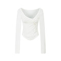 Yawhat White Sheer V-Neck Long-Sleeve Tee