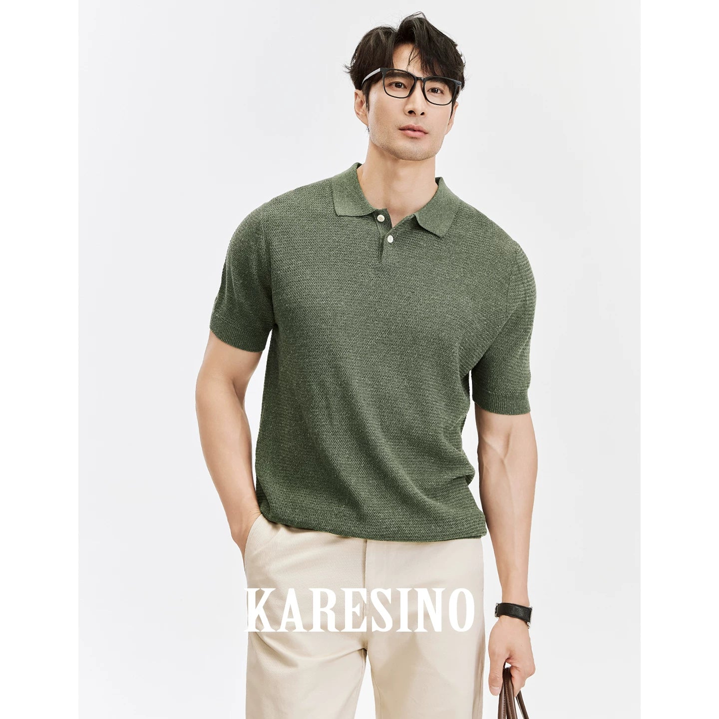 KARESINO Cool-Touch Slim Fit Knit Polo Shirt