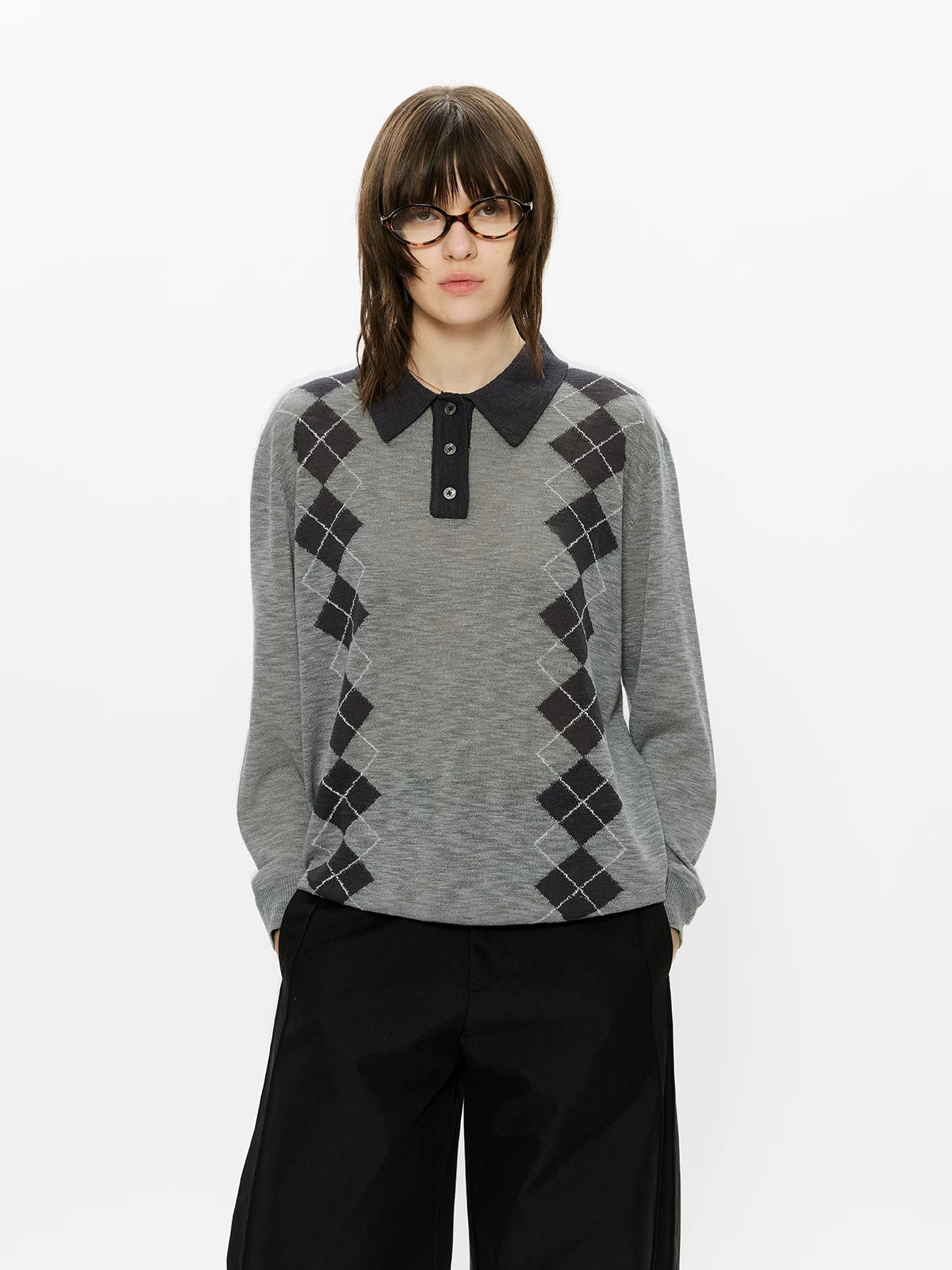 KREATE Edinburgh Diamond 100% Lyocell Knit Long-Sleeve Polo