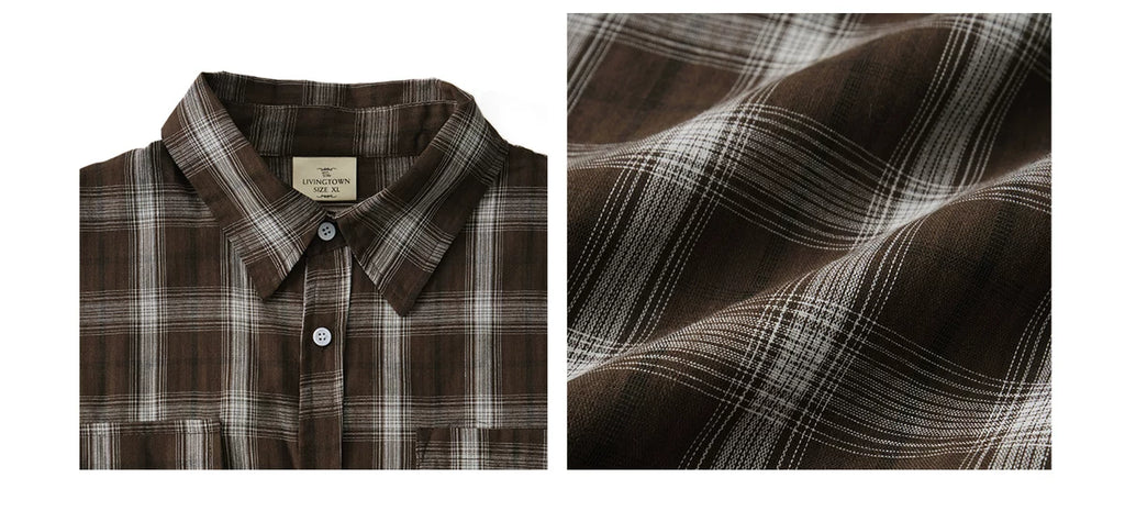 LIVINGTOWN Vintage Loose Casual Checked Short Sleeve Shirt