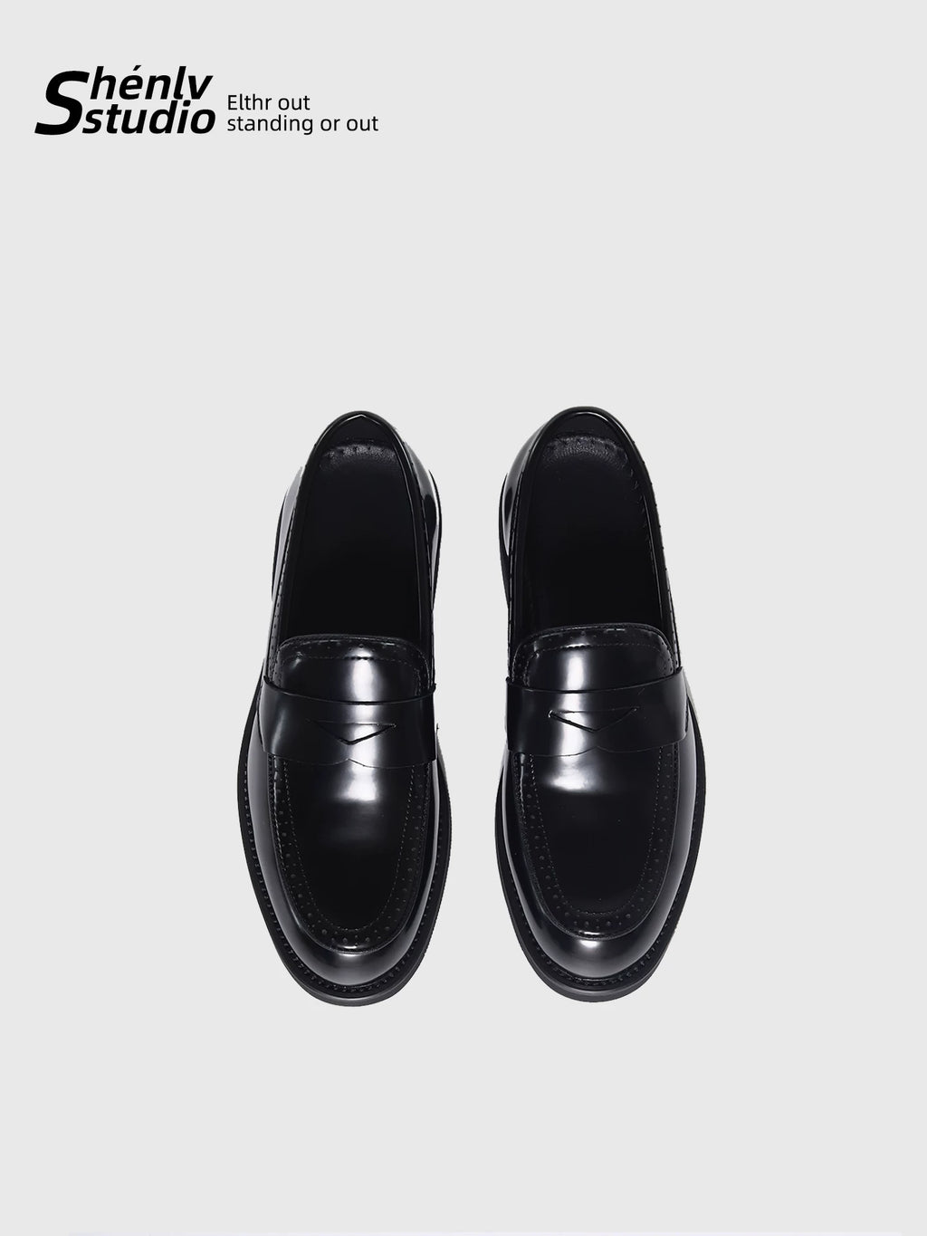 SHENLV STUDIO Engraved Retro Thin-soled Loafers Leather Shoes