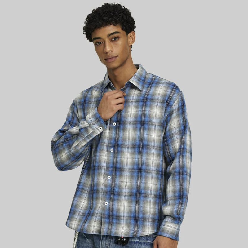 FIVE MEN Blue Plaid Loose Fit Casual Jacket