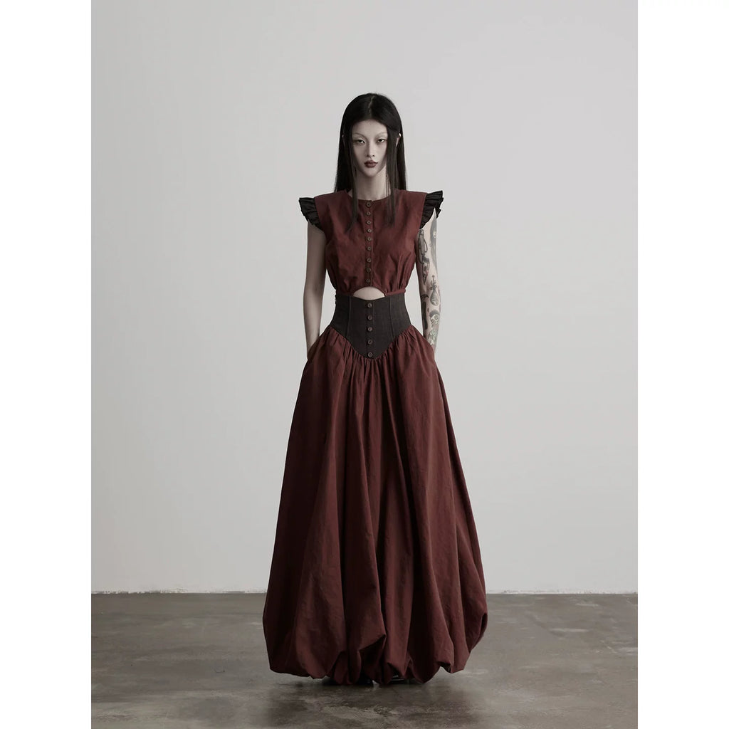 INDULGE Luo Color-Spun A-Line Bubble Hem Midi Dress
