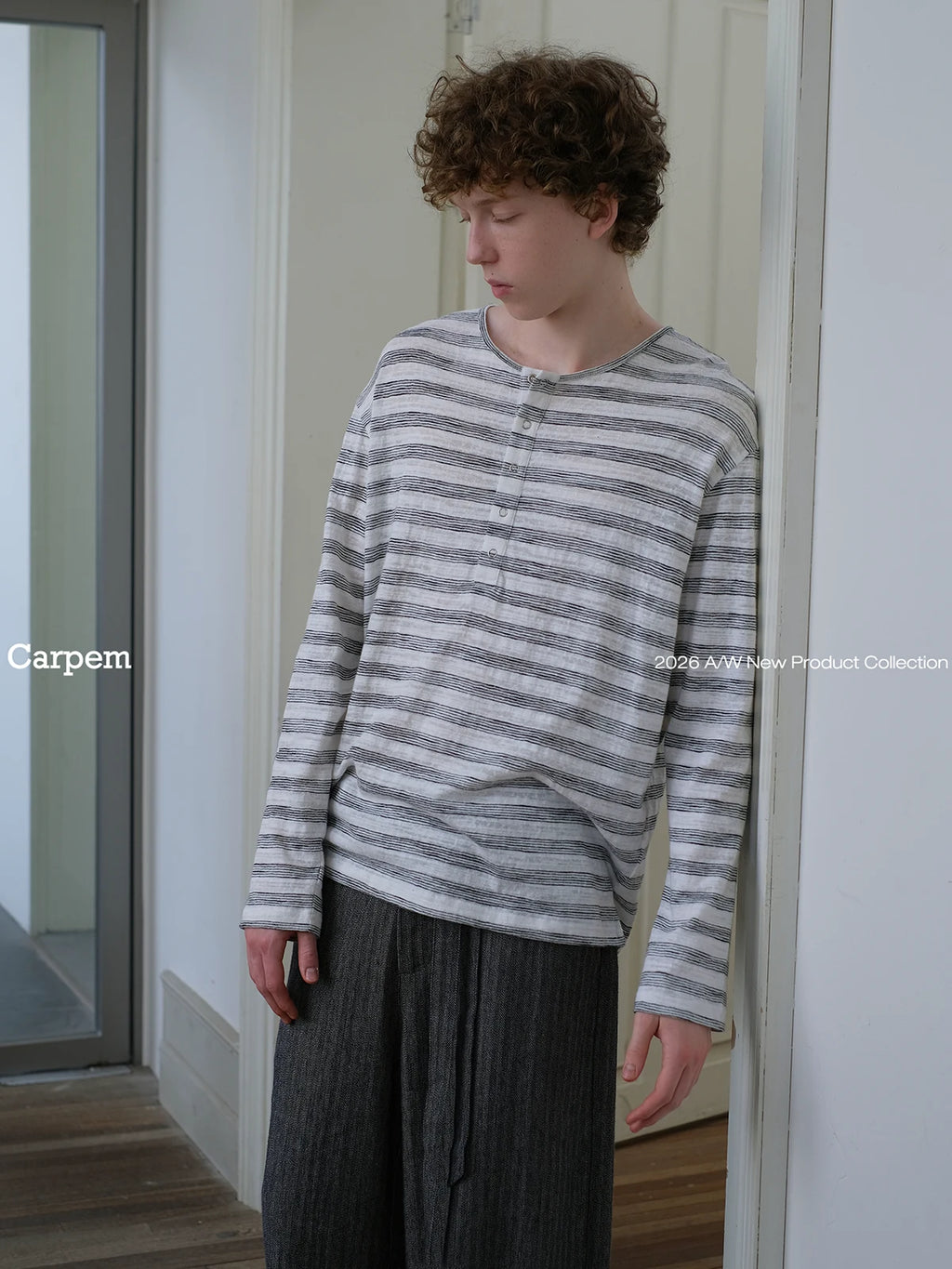 CARPEM Striped Relaxed Henley Long-Sleeve Tee